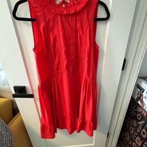 Sunday Best Red Sleeveless Mini Dress with Ruffle Neck